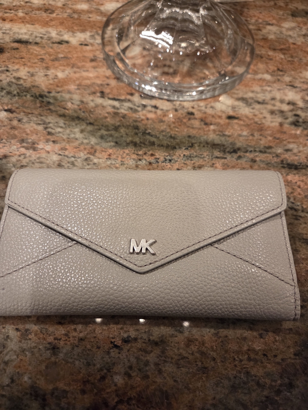 Michael Kors Envelope Wallet in Light Gray Pebbled Leather